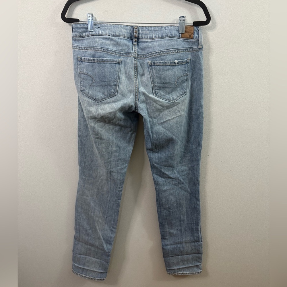 AMERICAN EAGLE Women’s Skinny Stretch Jeans SIZE 8R Studded Trim Distressed - Picture 2 of 6